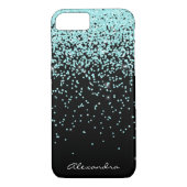 Monogramm Türkis und Schwarzer Glitzer Case-Mate iPhone Hülle (Rückseite)