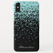 Monogramm Türkis und Schwarzer Glitzer Case-Mate iPhone Hülle (Rückseite)
