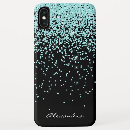 Monogramm Türkis und Schwarzer Glitzer Case-Mate iPhone Hülle (Rückseite)