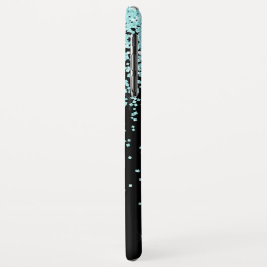 Monogramm Türkis und Schwarzer Glitzer Case-Mate iPhone Hülle (Hinten/Links)