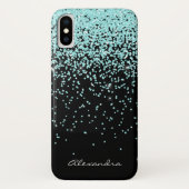 Monogramm Türkis und Schwarzer Glitzer Case-Mate iPhone Hülle (Rückseite)