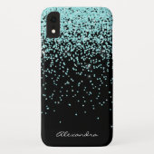 Monogramm Türkis und Schwarzer Glitzer Case-Mate iPhone Hülle (Rückseite)