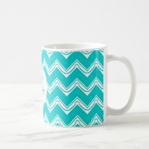 Monogramm-Türkis und weißes Zickzack Muster Kaffeetasse