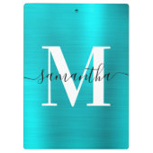 Monogramm Türkisblau Shimmer-Folie Klemmbrett (Rückseite)