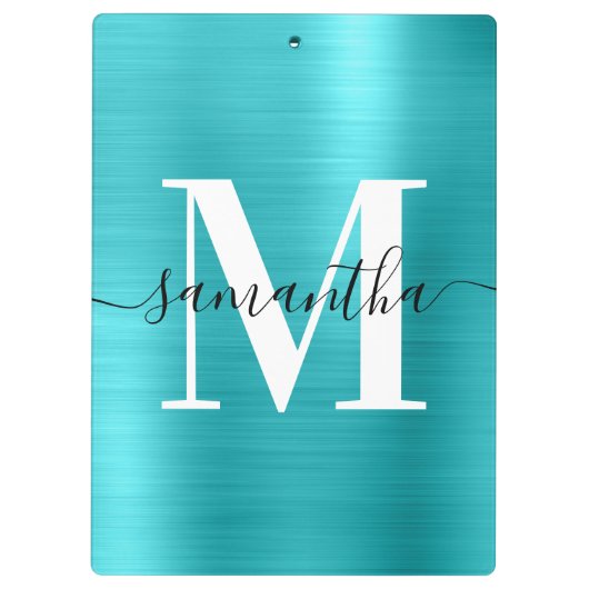 Monogramm Türkisblau Shimmer-Folie Klemmbrett (Rückseite)