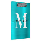 Monogramm Türkisblau Shimmer-Folie Klemmbrett (Rechts)