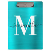 Monogramm Türkisblau Shimmer-Folie Klemmbrett (Vorderseite)