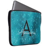 Monogramm Türkisblaue Sparklingsteine Laptopschutzhülle (Vorne Rechts)