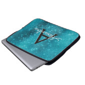 Monogramm Türkisblaue Sparklingsteine Laptopschutzhülle (Vorne Knopf)