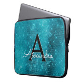 Monogramm Türkisblaue Sparklingsteine Laptopschutzhülle (Vorderseite Links)
