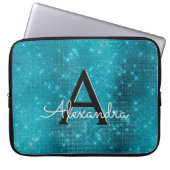Monogramm Türkisblaue Sparklingsteine Laptopschutzhülle (Vorderseite)