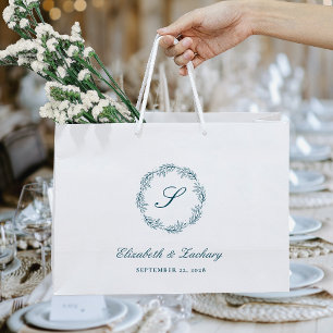 Monogramm Türkisblauer Blattkranz Hochzeit Große Geschenktüte