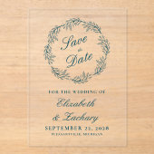 Monogramm Türkisblauer Kranz Hochzeit Save the Dat Acryleinladungen (Vorderseite)