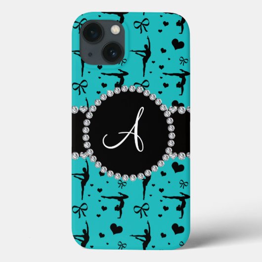 Monogramm türkisfarbene Gymnastik Herz Bogen Case-Mate iPhone Hülle (Rückseite)