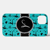 Monogramm türkisfarbene Gymnastik Herz Bogen Case-Mate iPhone Hülle (Rückseite (Horizontal))