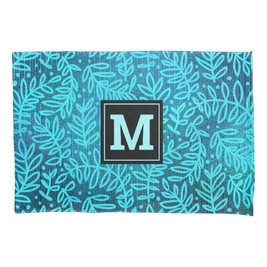 Monogramm türkisfarbenes Omelblattmuster fett mode Kissenbezug (Vorderseite)