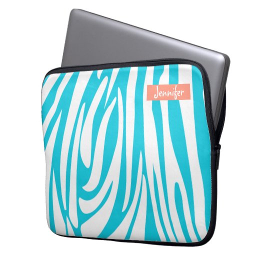 Monogramm Türkisfarbstrich Zebramuster Laptopschutzhülle (Vorderseite Links)