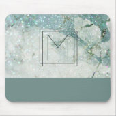 Monogramm Türkisgrüner Marmorglitzer Monogramm Mousepad (Vorne)