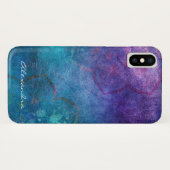 Monogramm-Turquoise und grüne Lotus-Blume Case-Mate iPhone Hülle (Rückseite (Horizontal))