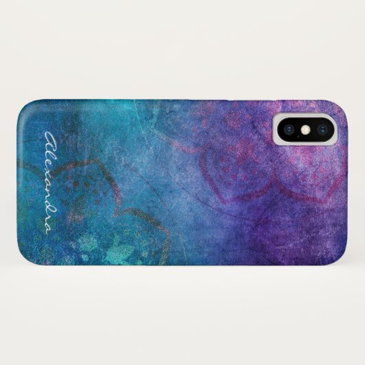 Monogramm-Turquoise und grüne Lotus-Blume Case-Mate iPhone Hülle (Rückseite (Horizontal))