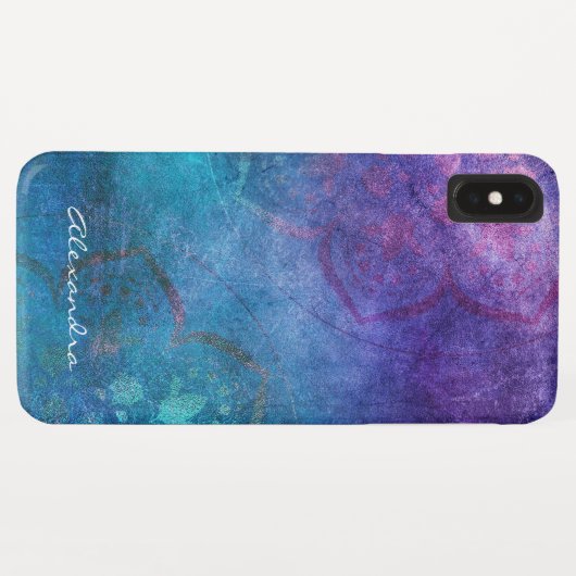 Monogramm-Turquoise und grüne Lotus-Blume Case-Mate iPhone Hülle (Rückseite (Horizontal))