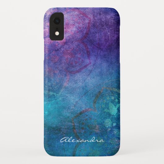 Monogramm-Turquoise und grüne Lotus-Blume Case-Mate iPhone Hülle (Rückseite)