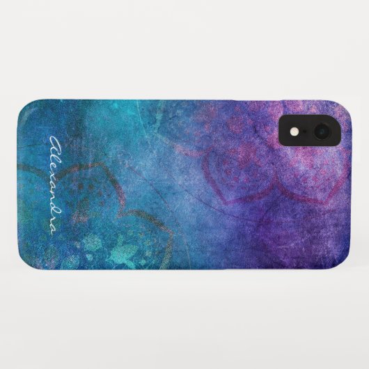 Monogramm-Turquoise und grüne Lotus-Blume Case-Mate iPhone Hülle (Rückseite (Horizontal))