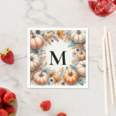 Monogramm-Typografie Herbstkürbisse Wasserfarben Serviette (Beispiel)