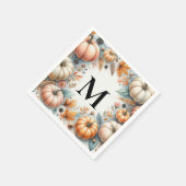 Monogramm-Typografie Herbstkürbisse Wasserfarben Serviette (Ecke)