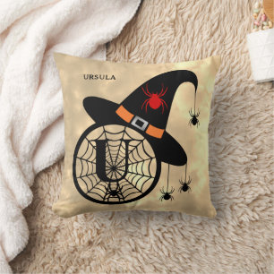 Monogramm U Halloween Himmel Hexe Spinnen Name Kissen