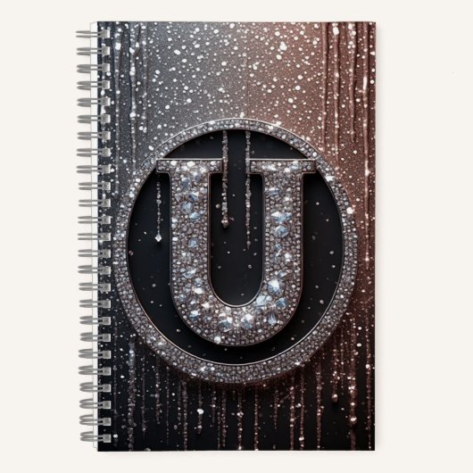 Monogramm U mit glitzernden Tropfen Notizblock (Vorderseite)