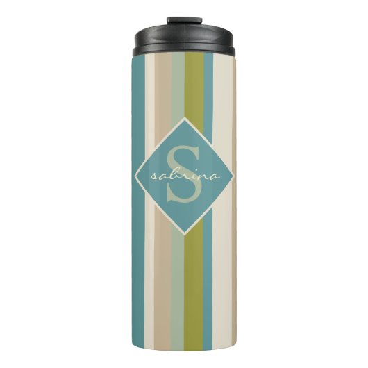 Monogramm-u. Namen-modernes aquamarines Thermosbecher (Vorderseite)