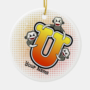 Monogramm U Sockenaffe Keramik Ornament