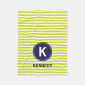 Monogramm-umfassende Limone grüne Streifen und Fleecedecke (Vorderseite)