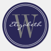 Monogramm-Umschlag Aufkleber für Navy Blue Name (Vorderseite)