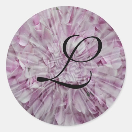 Monogramm-Umschlag Aufkleber mit rosa Hydrangea (Vorderseite)