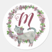 Monogramm-Umschlag für die graue Katze Runder Aufkleber (Vorderseite)