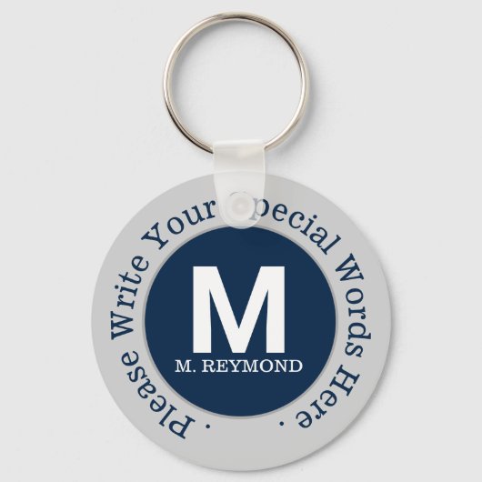 Monogramm und benutzerdefinierter Text auf einem s Schlüsselanhänger (Vorderseite)