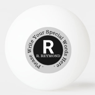 Monogramm und benutzerdefinierter Text auf weiß Tischtennisball