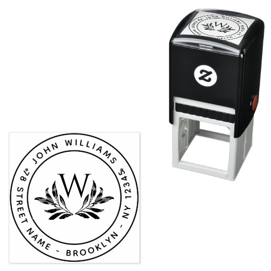 Monogramm und Blätter Erste Rücksendeadresse Permastempel (Beispiel)