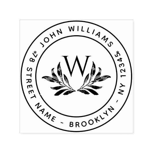 Monogramm und Blätter Erste Rücksendeadresse Permastempel (Design)