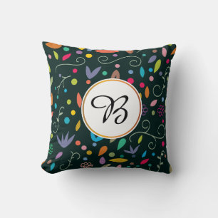 Monogramm und Blätter gemustert Kissen