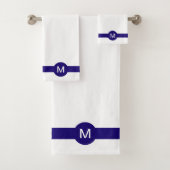 Monogramm und Blauer Streifen auf Weiß Badhandtuch Set (Insitu)