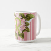 Monogramm und Blumen auf rosa Streifen Kaffeetasse (VorderseiteRechts)