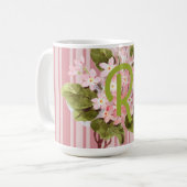 Monogramm und Blumen auf rosa Streifen Kaffeetasse (Vorderseite Links)