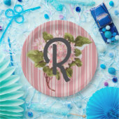 Monogramm und Blumen auf rosa Streifen Pappteller (Party)