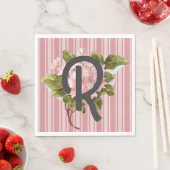 Monogramm und Blumen auf rosa Streifen Serviette (Beispiel)