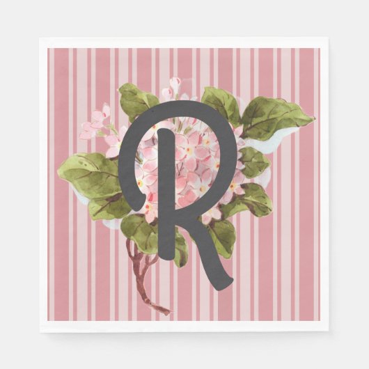 Monogramm und Blumen auf rosa Streifen Serviette (Vorderseite)