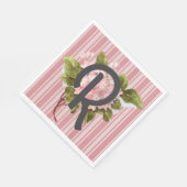 Monogramm und Blumen auf rosa Streifen Serviette (Ecke)