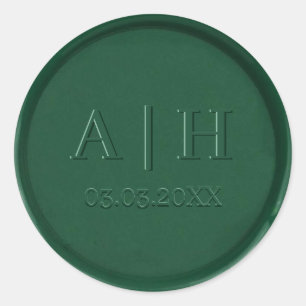 Monogramm und Date Forest Green Wax Siegel Aufkleb Runder Aufkleber